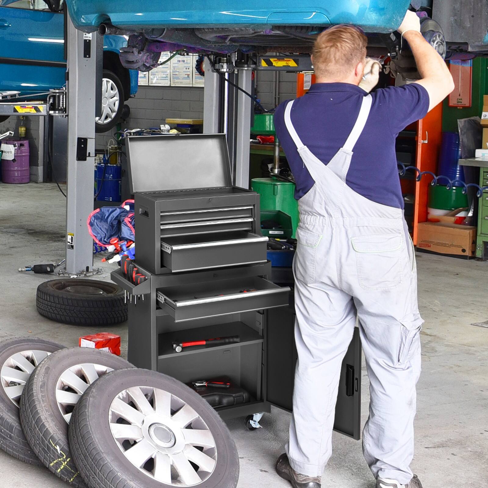 Left. Winado - Rolling 4-drawer Tool Chest Mechanic Tool Organizer Tool Box with Adjustable Shelf & Lockable Wheel for Garage, Workshop - Black.
