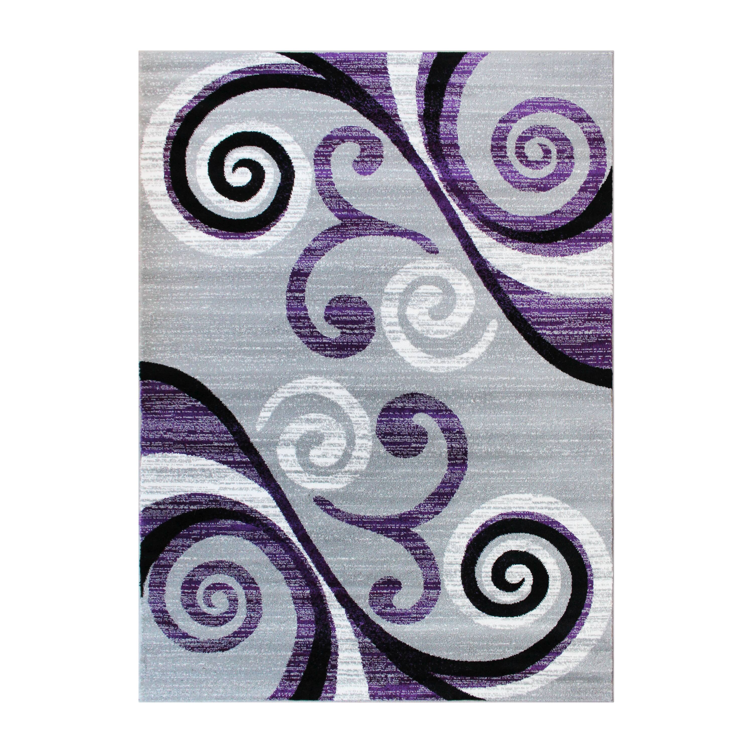 Alt View 1. Emma + Oliver - Helix Scraped Look Ultra Soft Plush Pile Olefin Accent Rug in Swirl Pattern, Jute Backing - Purple.