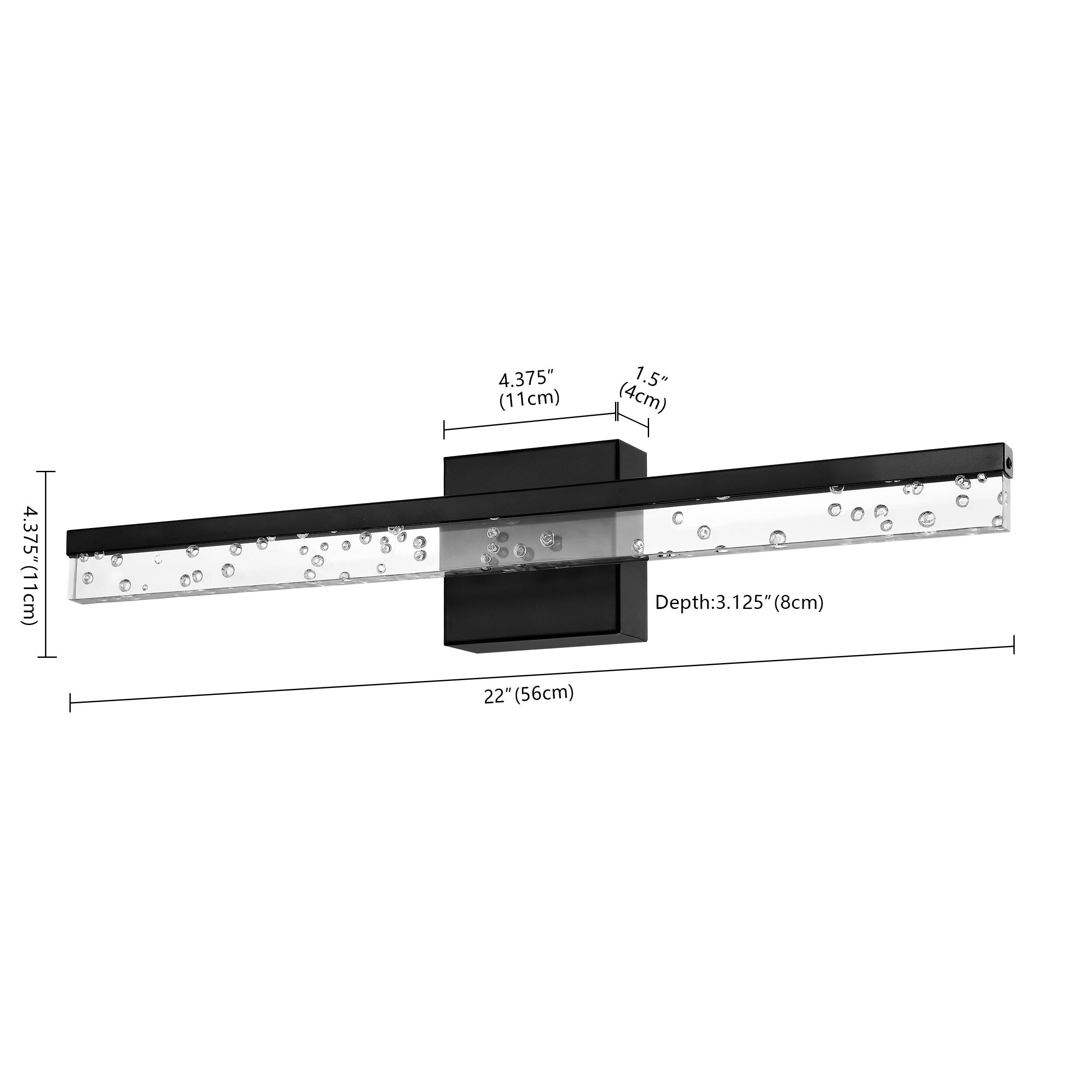4.375" (11cm)  
1.5" (4cm)  
4.375" (11cm)  
22" (56cm)  
Depth: 3.125" (8cm)