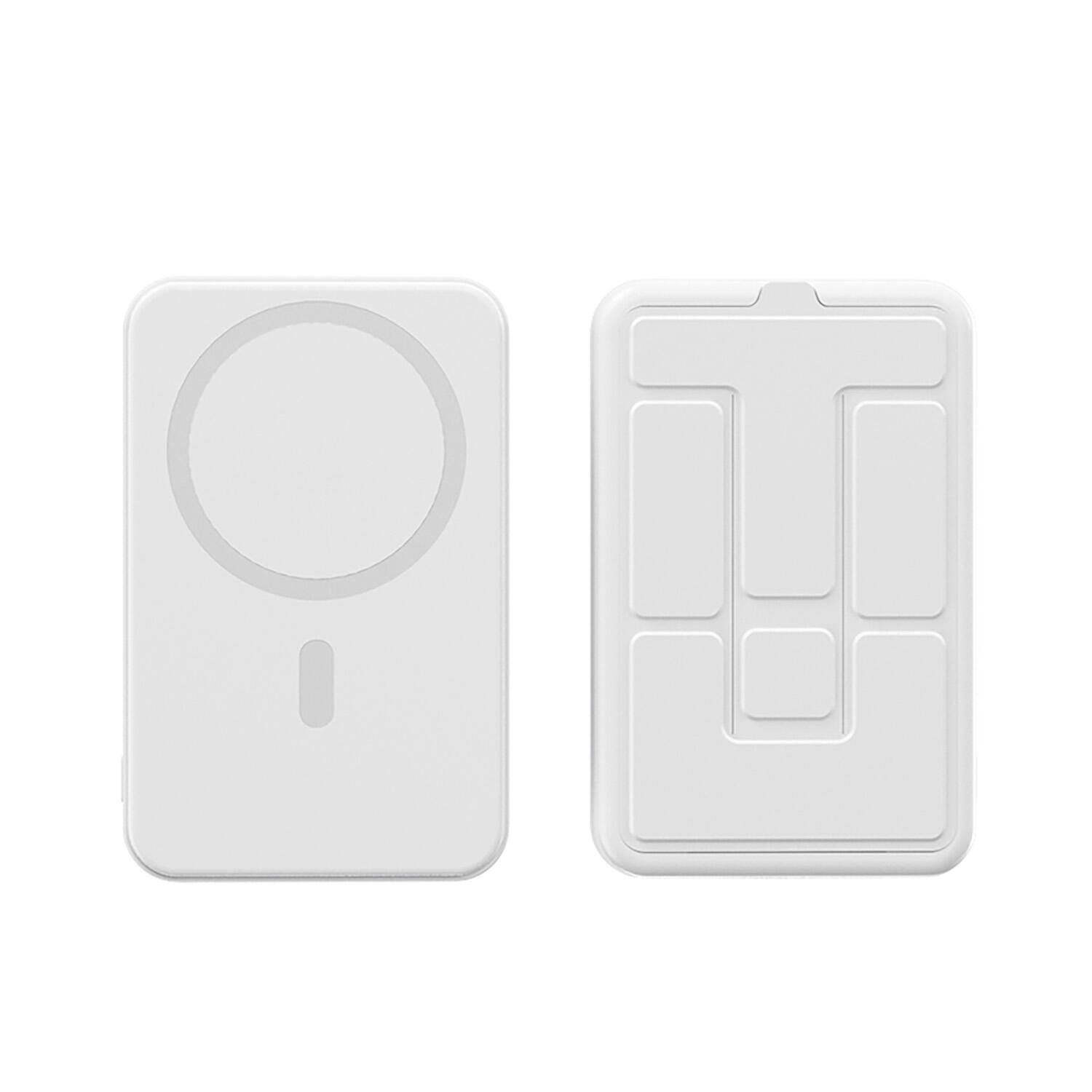 Left. Alpha Digital - 10,000mAh Portable Magnetic Wireless Charge Power Bank with Phone Stand - White.