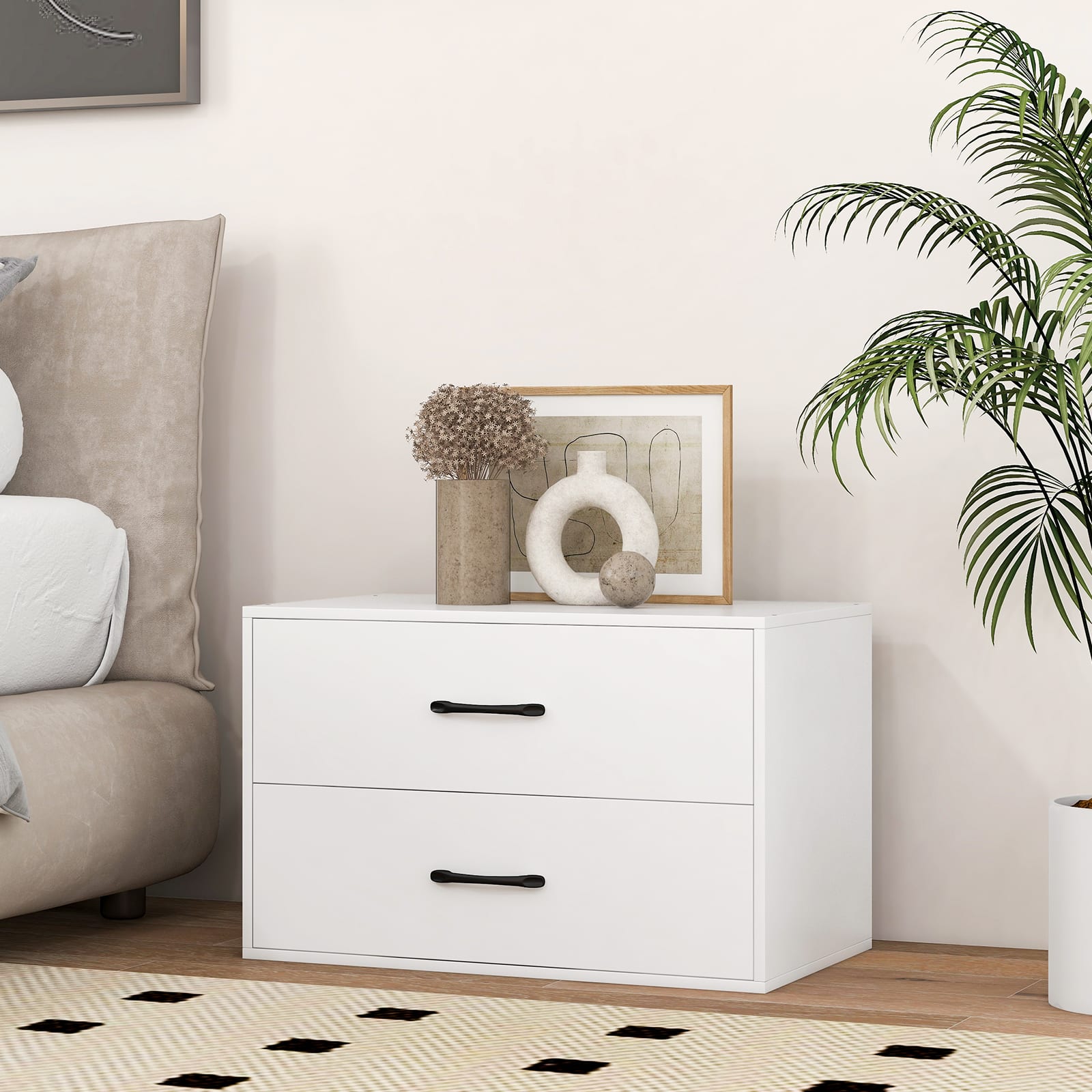 Costway - 2-Drawer Dresser Stackable Horizontal Storage Organizer w/Handles - White