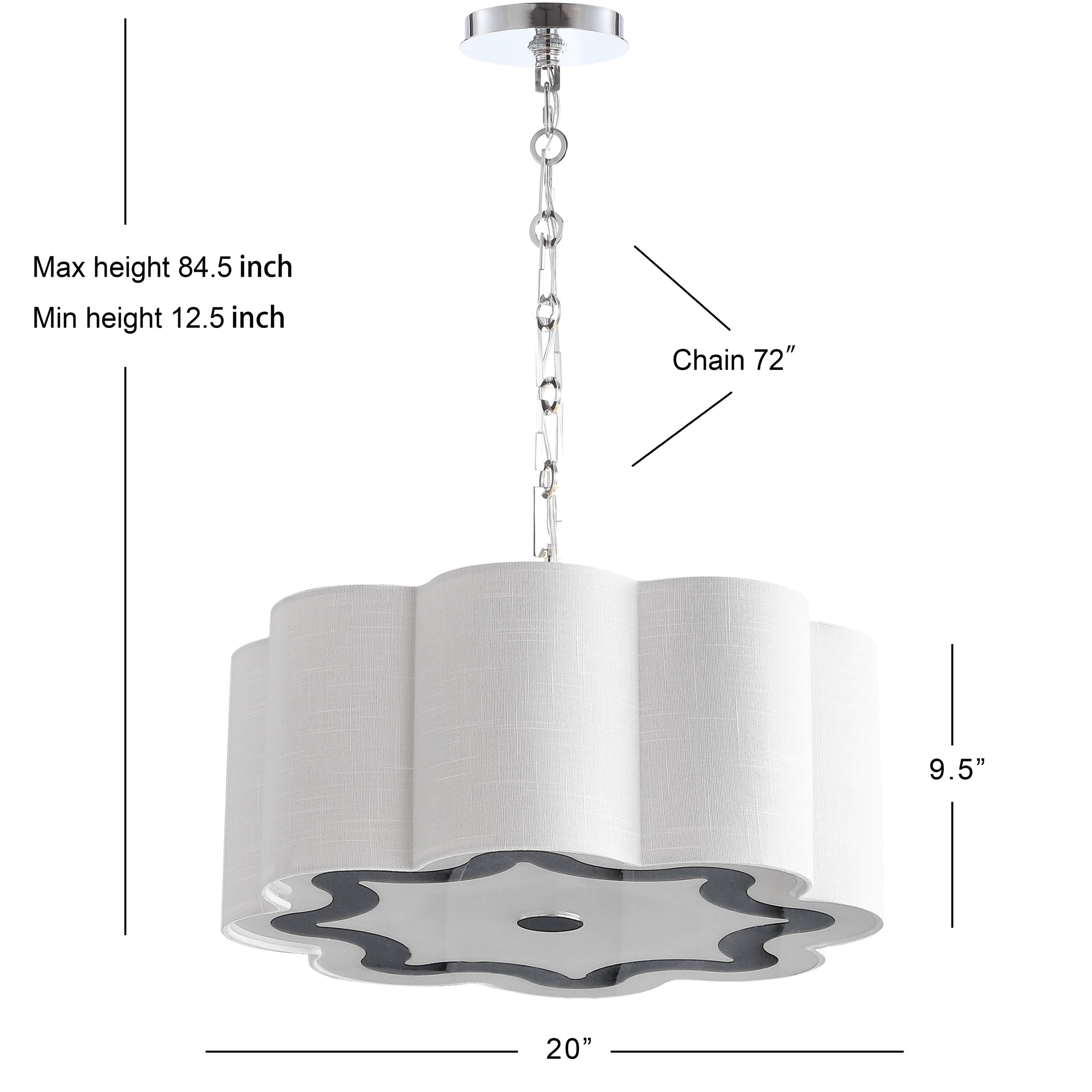 Max height 84.5 inch  
Min height 12.5 inch  
Chain 72"  
9.5"  
20"