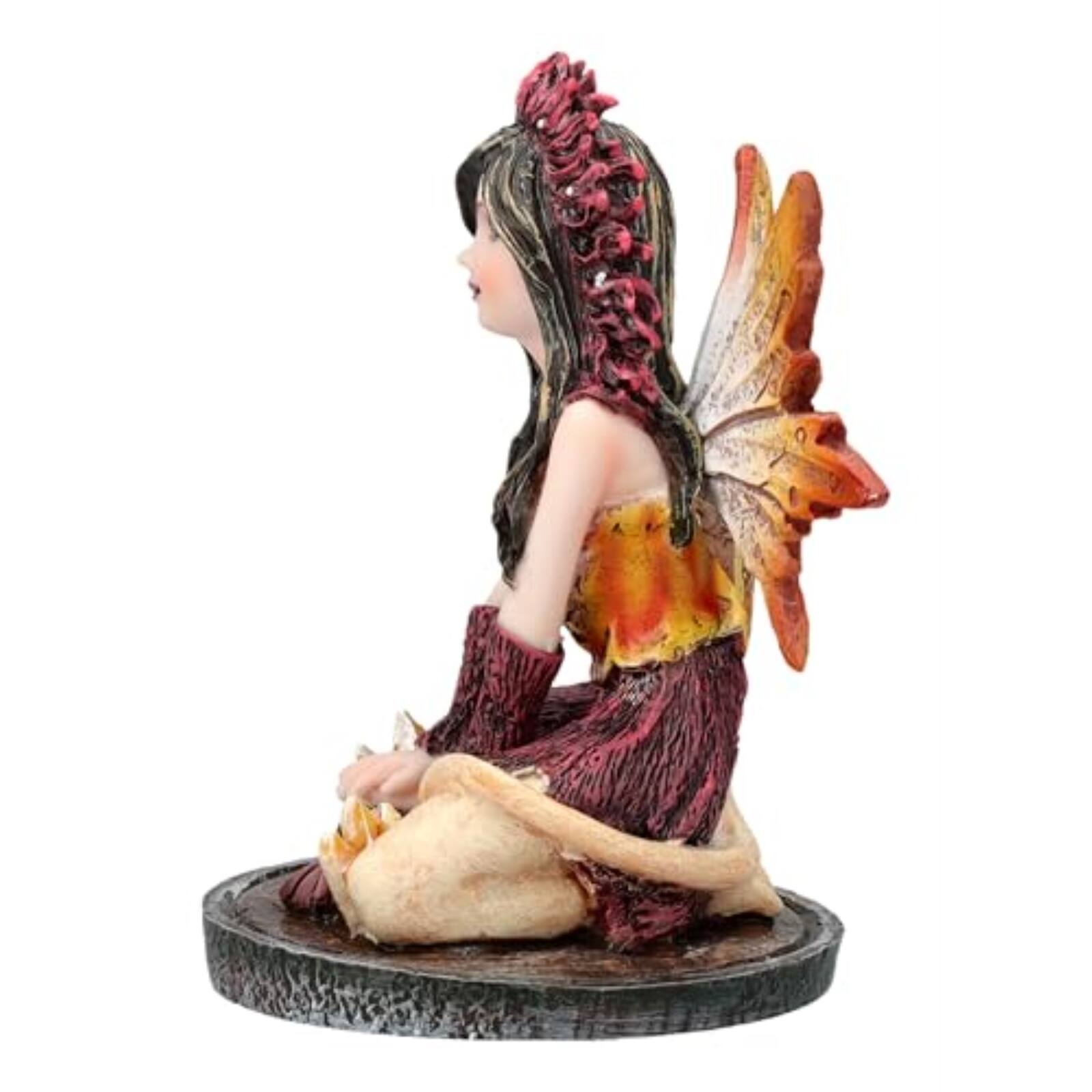 Alt View 2. Pacific Trading - 3 inch Autumn Flame Fairy Figurine with Fiery Orb and Golden Accents Perfect for Small Fairy Gardens.