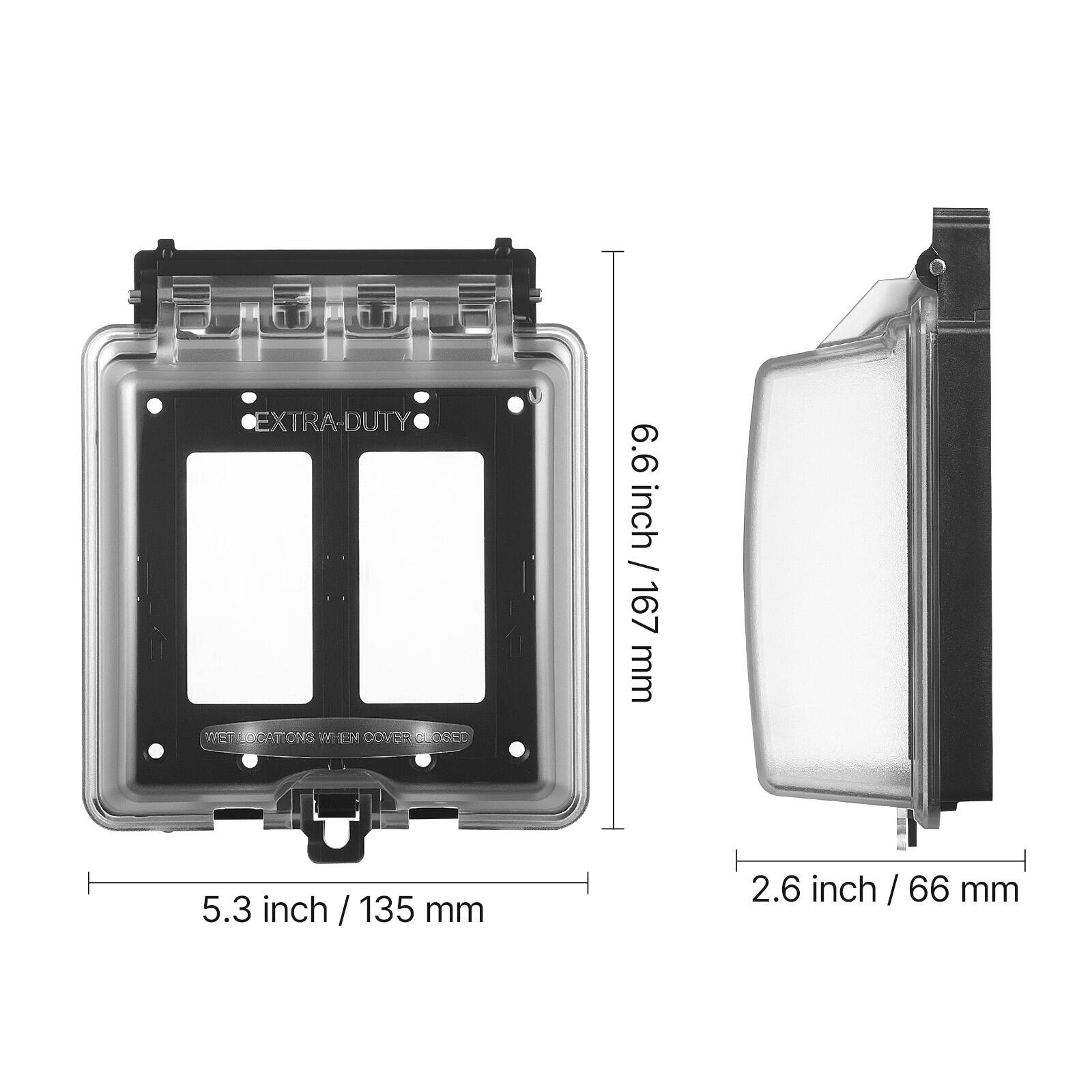 The corrected text is:

EXTRA-DUTY IT 10 CATIONS KESIWY CO FR C OSSS

6.6 inch / 167 mm
5.3 inch / 135 mm
2.6 inch / 66 mm