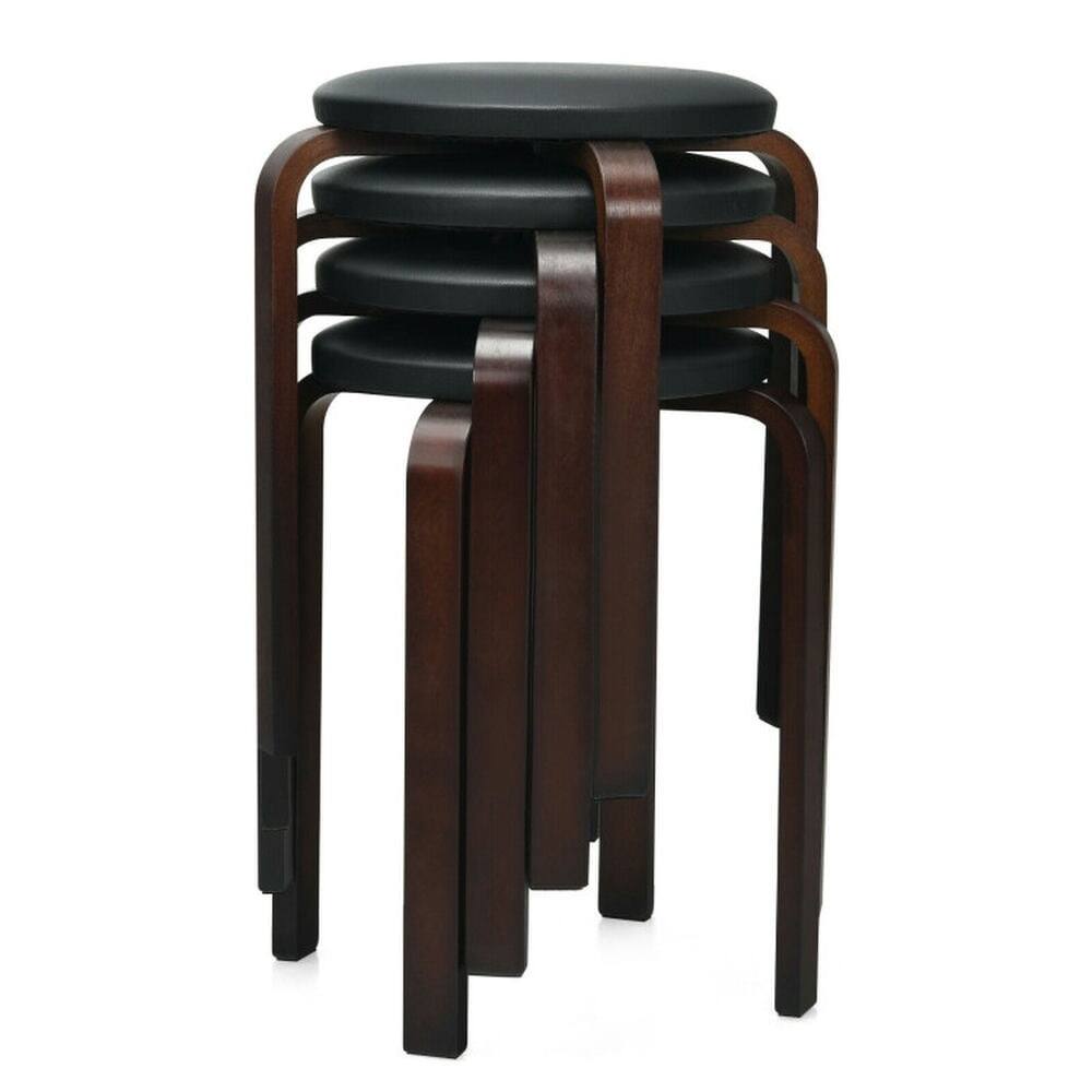 Angle. Kadyn - Dining Chairs, Kitchen Chairs Trattoria Chairs,Set of 4 Bentwood Round Stool Stackable Dining Chairs - Black.