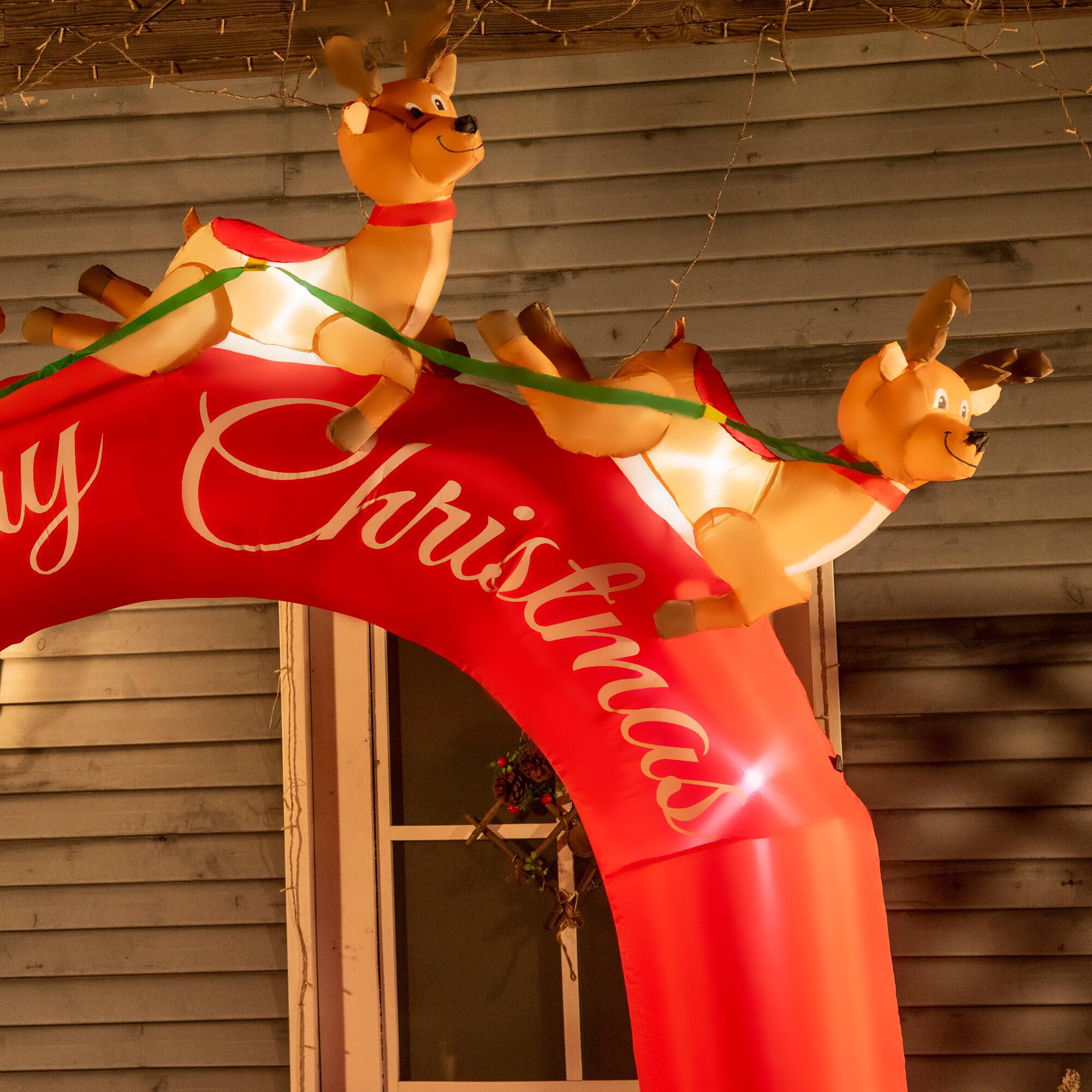 Alt View 7. Outsunny - 9ft Christmas Inflatables Outdoor Decorations Arch with Santa Claus Riding a Sled, LED Christmas Decor for Lawn, Party - Red.