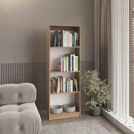 Front. Depot Eshop - Vinton Bookcase with Spacious Tier-Shelving Design - Natural Oak / White.