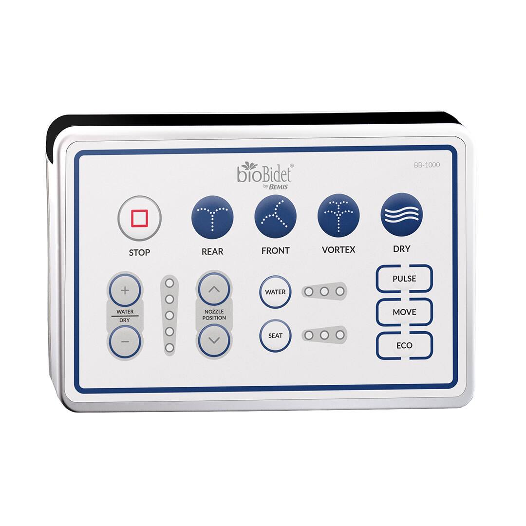 bioBidet by BEMIS  
BB-1000  
STOP  
REAR  
FRONT  
VORTEX  
DRY  
WATER  
PULSE  
MOVE  
ECO  
NOZZLE POSITION  
WATER DRY  
SEAT