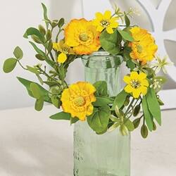 Angle. BreeBe - Yellow Poppy & Wildflower Candle Ring - 3.5" - Yellow, Green.