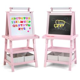 Gymax - 3 in 1 Double-Sided Storage Art Easel w/Paint Cups for Kid Writing Teal Frosting - Pink