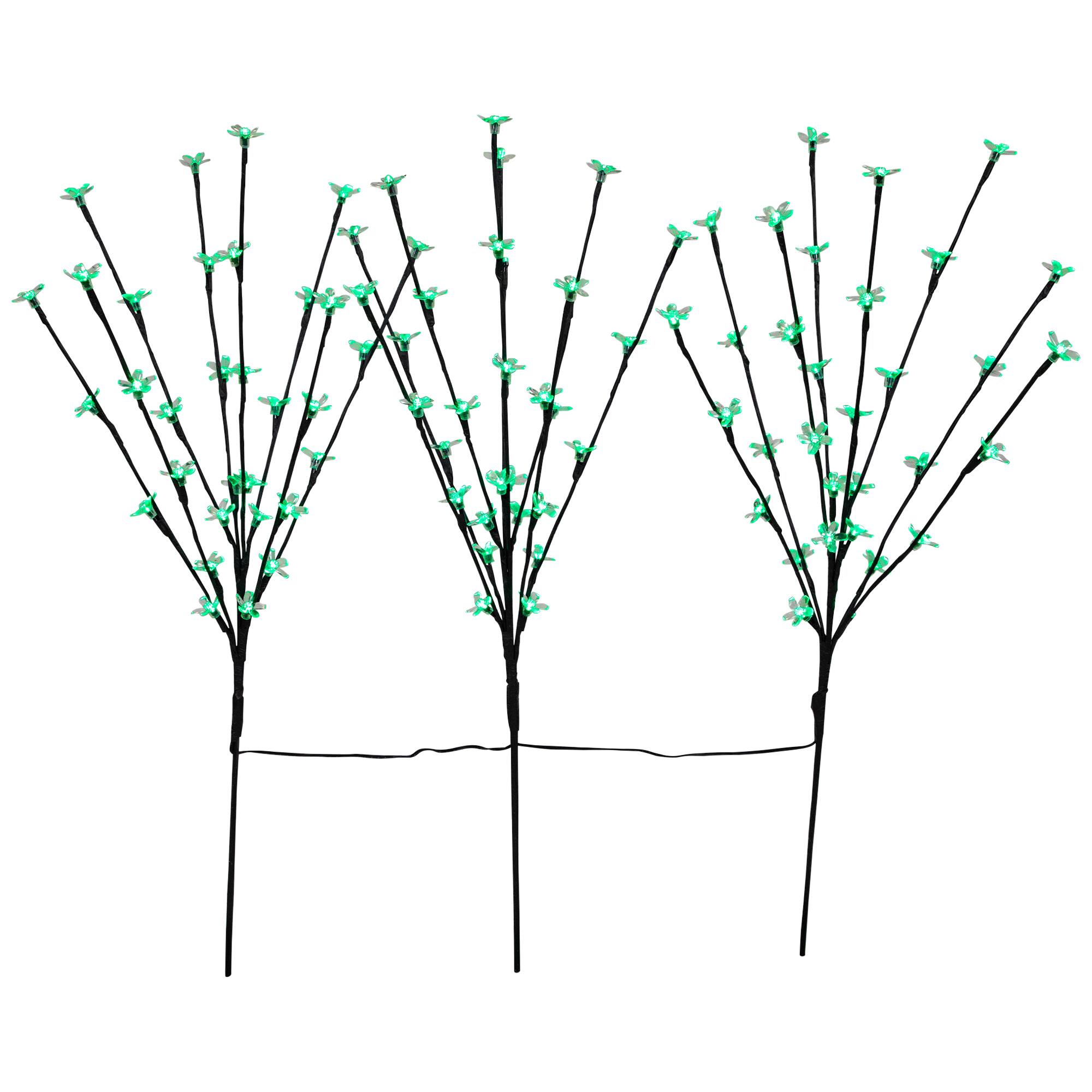 Alt View 1. Northlight - Pre-Lit Cherry Blossom Artificial Tree Branches - 2.5' - Green LED Lights - Set of 3 - Green.