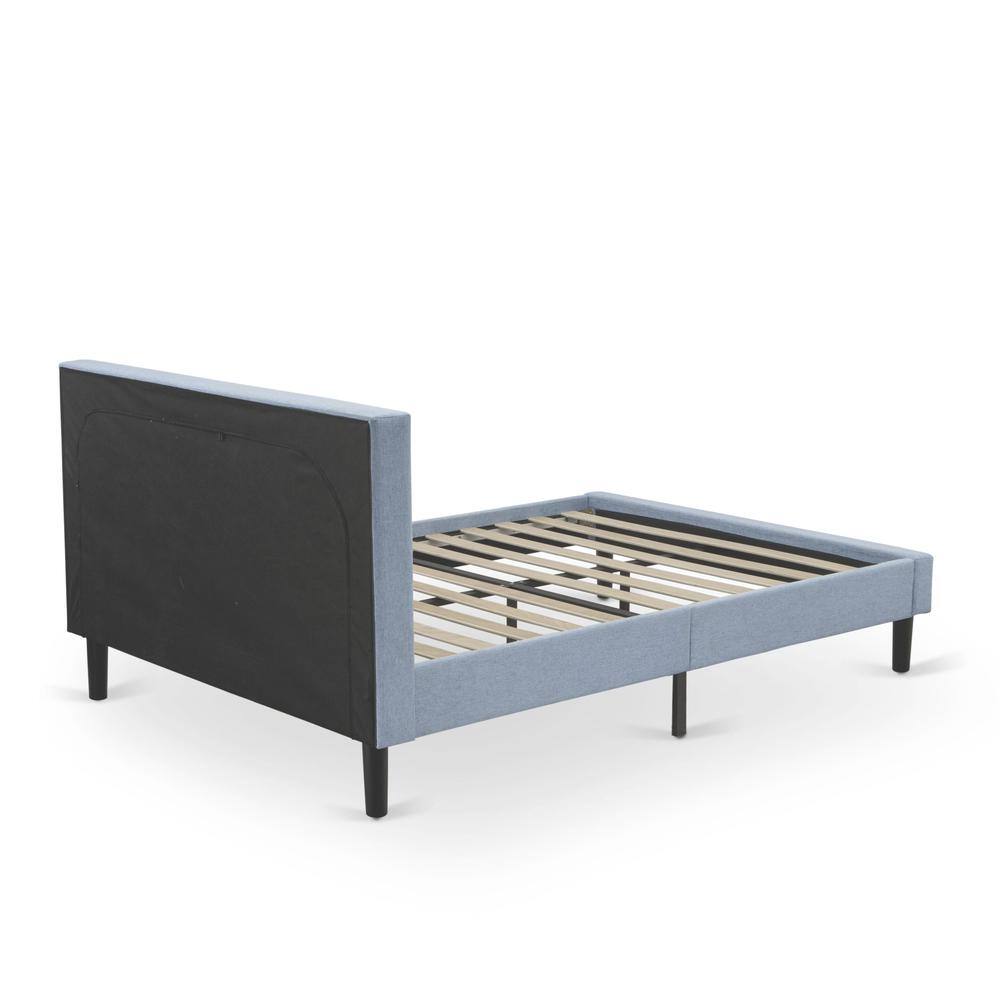 Back. East West Furniture - FN11Q-2GA0C 3-Piece Fannin Queen Bedroom Set with 1 Modern Bed and 2 Night Stands for Bedrooms - Denim Blue Linen Fabric - Denim Blue.
