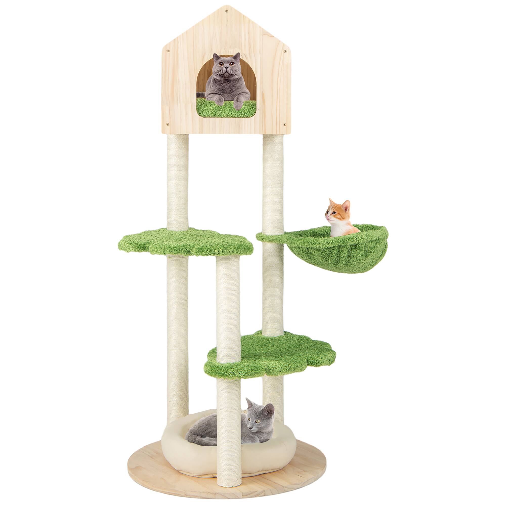 Alt View 9. Gymax - Gymax Wooden Cat Tree 55'' Tall Cat Climbing Stand w/ Sisal Scratching Posts Green.