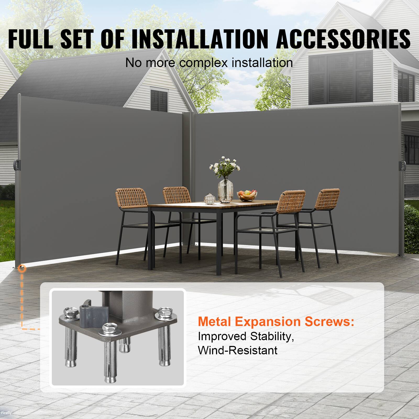 FULL SET OF INSTALLATION ACCESSORIES
No more complex installation
Metal Expansion Screws: Improved Stability, Wind-Resistant