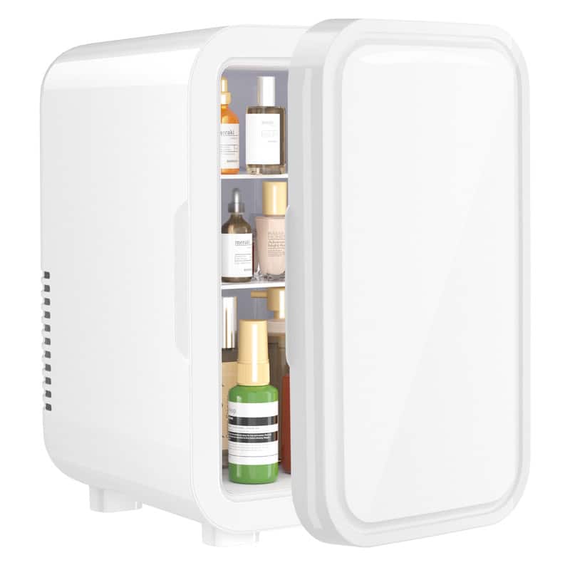 YASHE - 6L Mini Fridge, 8 can, 110V AC/DC, portable thermoelectric cooler&warmer for skincare, drinks, bedroom, car - White