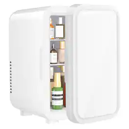 YASHE - 6L Mini Fridge, 8 can, 110V AC/DC, portable thermoelectric cooler&warmer for skincare, drinks, bedroom, car - White
