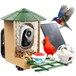 GlowWise - AI Bird Feeder with 2K Camera & Solar Panel: Chew-Proof, Waterproof & Real-Time Alerts for Bird Lovers - Green