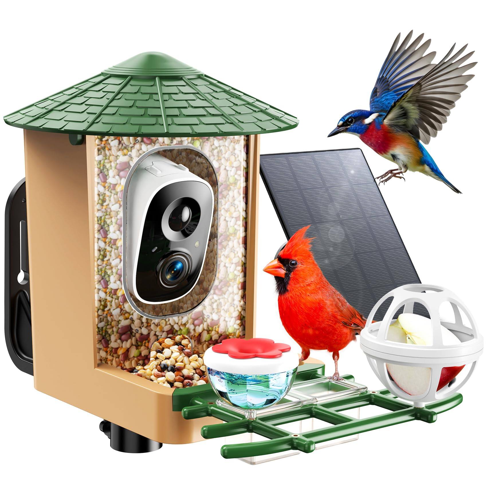 Front. GlowWise - AI Bird Feeder with 2K Camera & Solar Panel: Chew-Proof, Waterproof & Real-Time Alerts for Bird Lovers. - green.