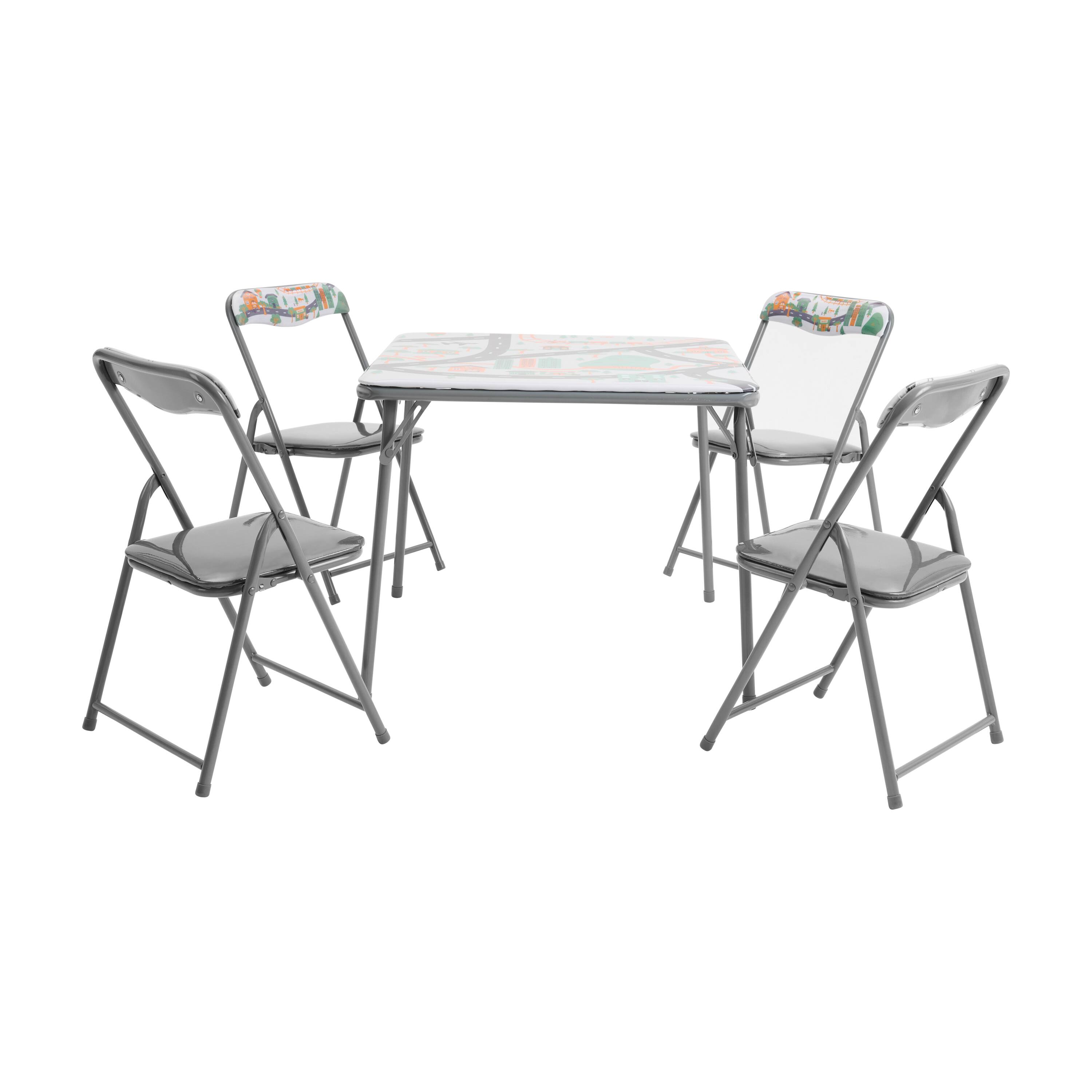 Alt View 1. Emma + Oliver - Kids 5 Piece Folding Table and Chair Set - Kids Activity Table Set - Printed.