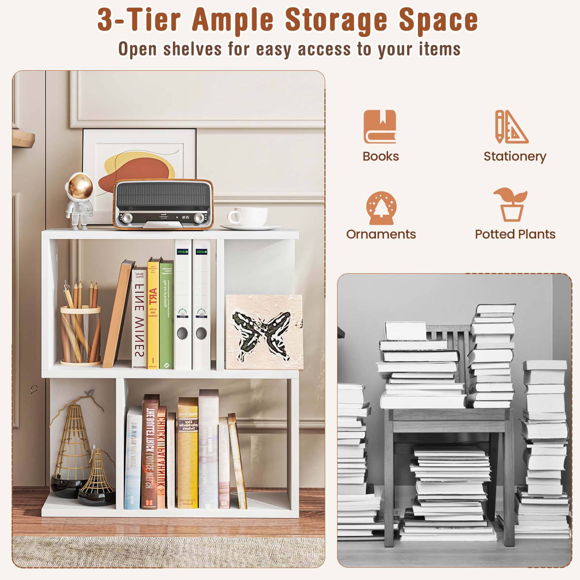 3-Tier Ample Storage Space Open shelves for easy access to your items Books Stationery Ornaments Potted Plants