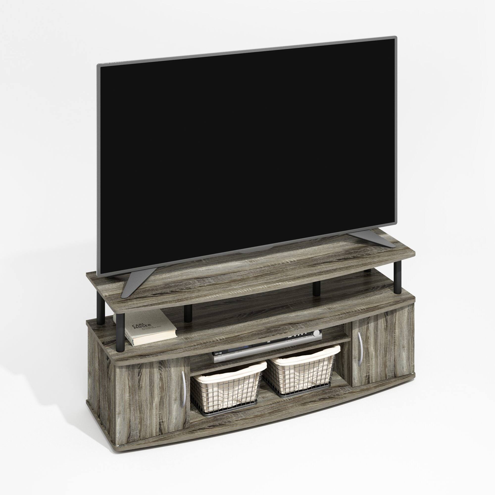 Alt View 3. Furinno - JAYA Large Entertainment Center Hold up to 55-IN TV - Grey Oak/Black.