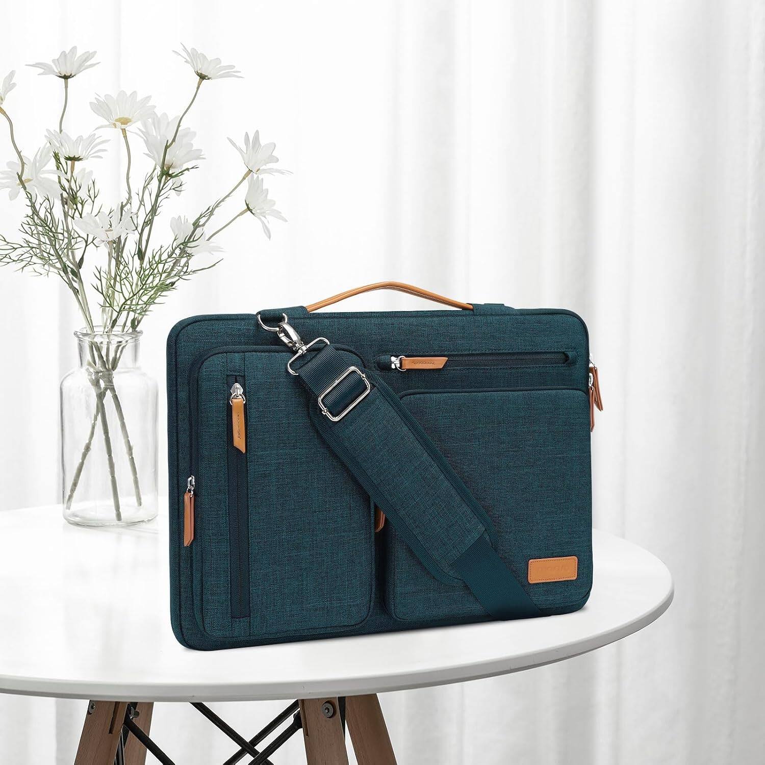 Left. mosiso - 360 Protective Laptop Shoulder Bag 15-15.6 inch Computer Messenger Bag for MacBook Pro 16 inch HP Dell Lenovo Asus - Teal Green.