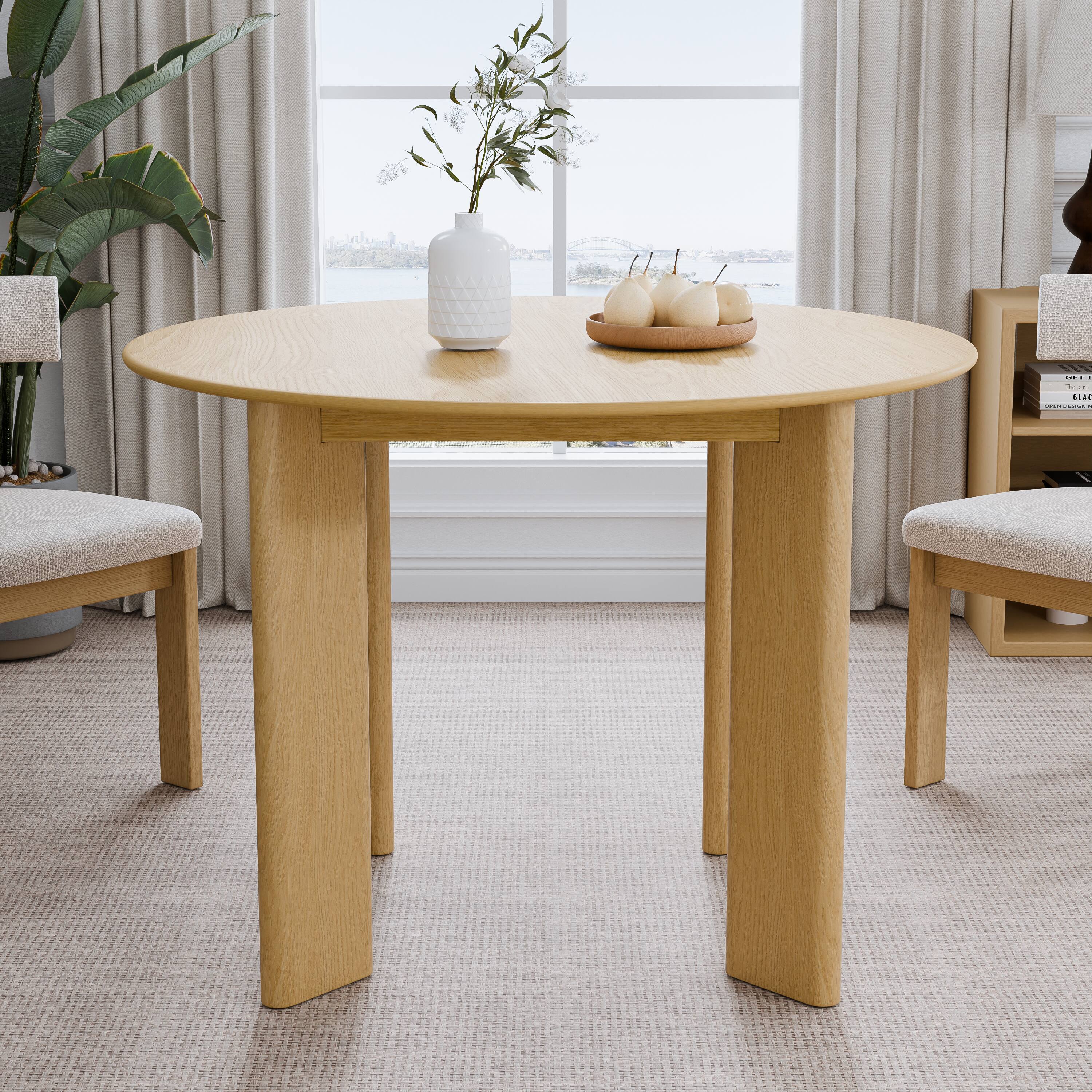 Front. Lirago - 42in. Tapered Leg Round Natural Dining Table Solid Wood Timeless Style,Seats 6 People - Beige.