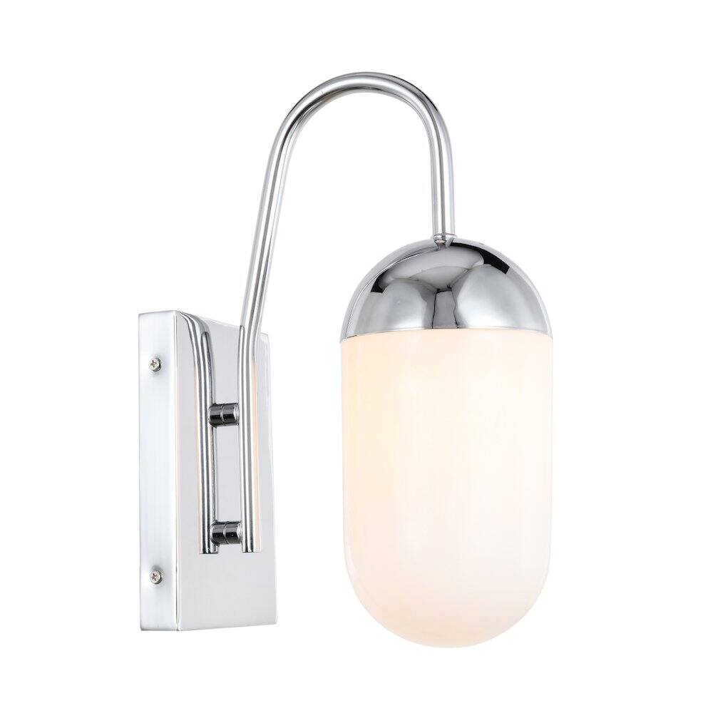 Alt View 4. Living District - Kace 1 Light Chrome And Frosted White Glass Wall Sconce - Chrome And Frosted White Glass.