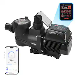 VEVOR - Variable Speed Pool Pump, 1.5 HP, AC 220-240V, 132 GPM, In/Above Swimming Pool Pump with Filter Basket - Black