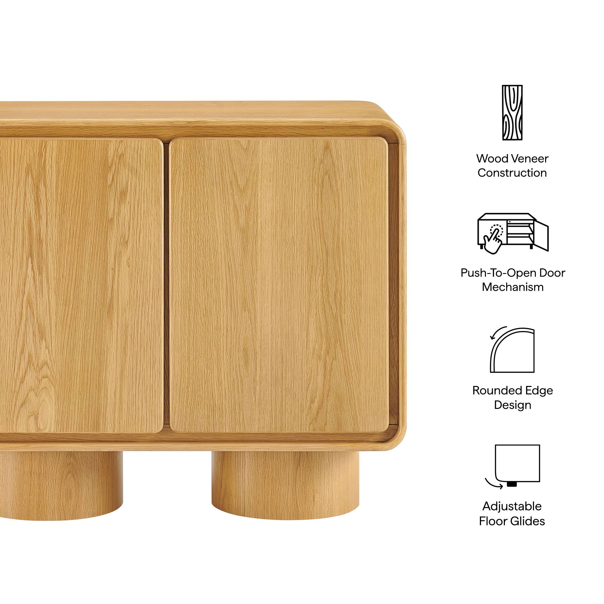 Wood Veneer Construction  
Push-To-Open Door Mechanism  
Rounded Edge Design  
Adjustable Floor Glides