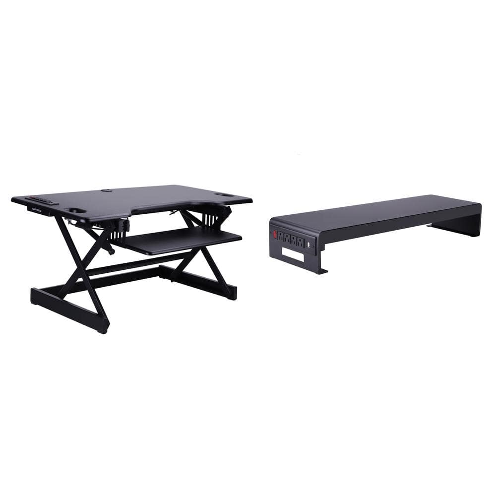 Rocelco - 46" Height Adjustable Standing Desk Converter with Double Monitor Mount Stand BUNDLE - Black
