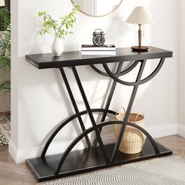 Anysun - 43" Industrial Console Table with Storage Shelf - Narrow Wood & Metal Sofa Table for Living Room, Hallway & Foyer - Black