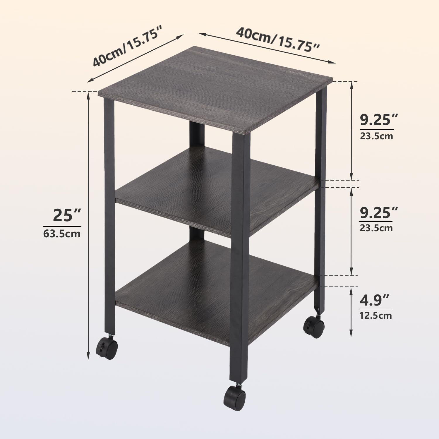 40cm/15.75"  
40cm/15.75"  
25"  
63.5cm  
9.25"  
23.5cm  
9.25"  
23.5cm  
4.9"  
12.5cm