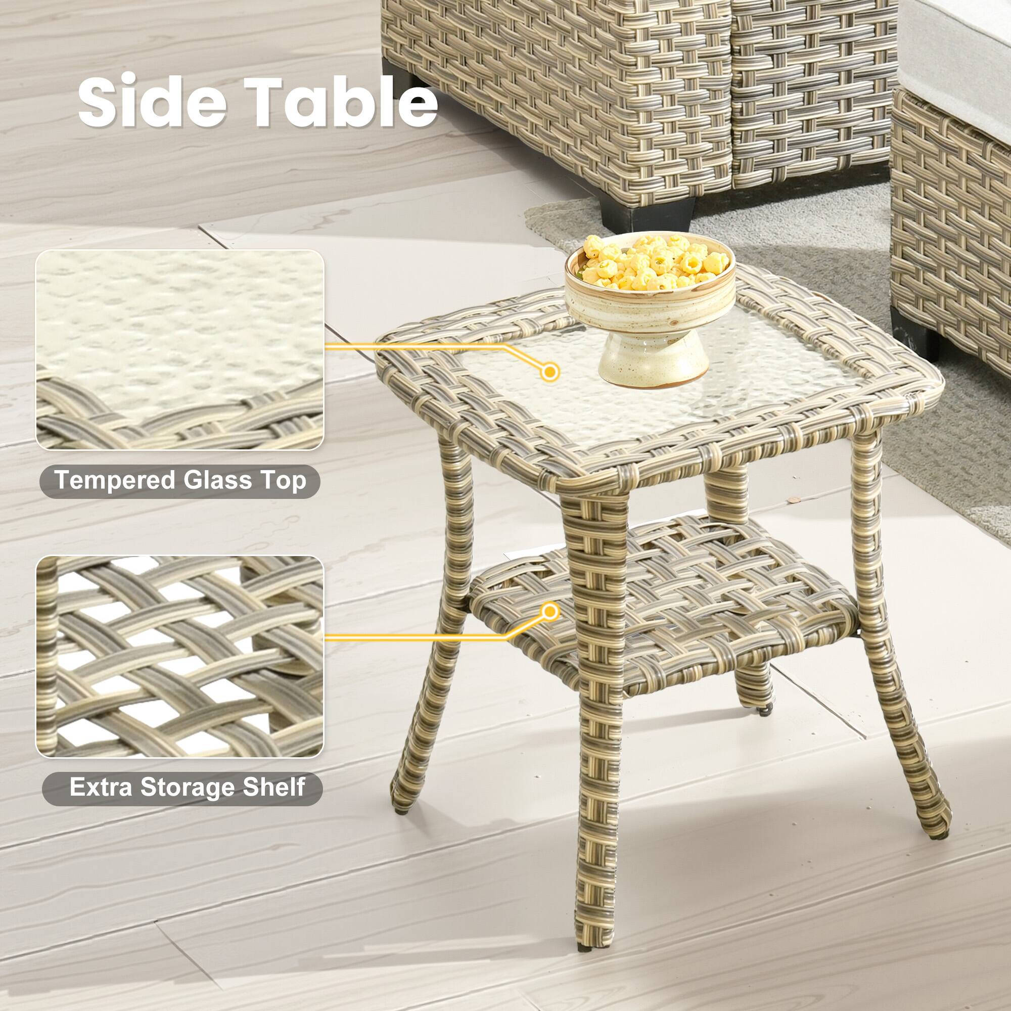 Side Table

- Tempered Glass Top
- Extra Storage Shelf