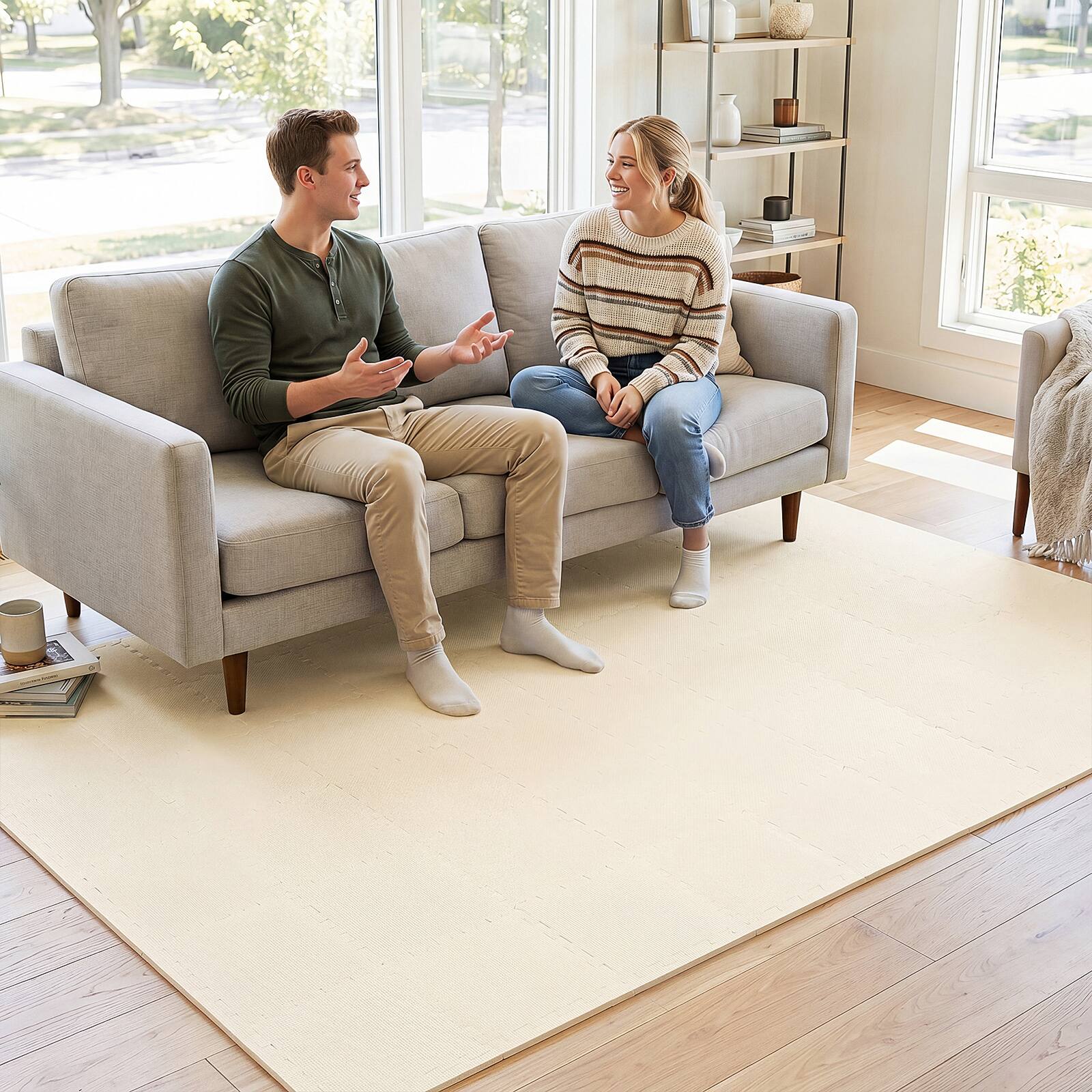 Alt View 5. Gymax - Gymax 18 Pack Interlocking EVA Foam Floor Tiles 2/5 Inch Thick Puzzle Exercise Mats Beige - Beige.