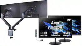 Acer - CB242Y 24" FHD IPS Monitor, 1ms Response Time, HDMI (UM.QB2AA.503) 2 Pack w/DKZ Hub & Ergoflexy Dual Mount Arms - Black
