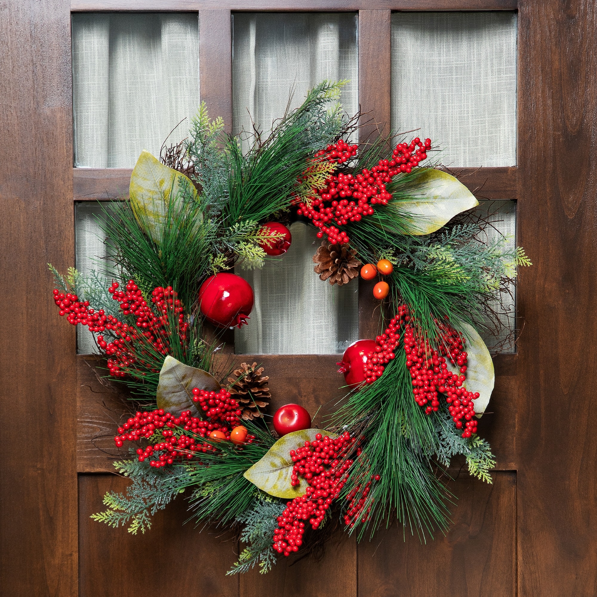 Northlight - Pine, Berry and Pomegranate Artificial Fall Harvest Wreath - 24" - Red