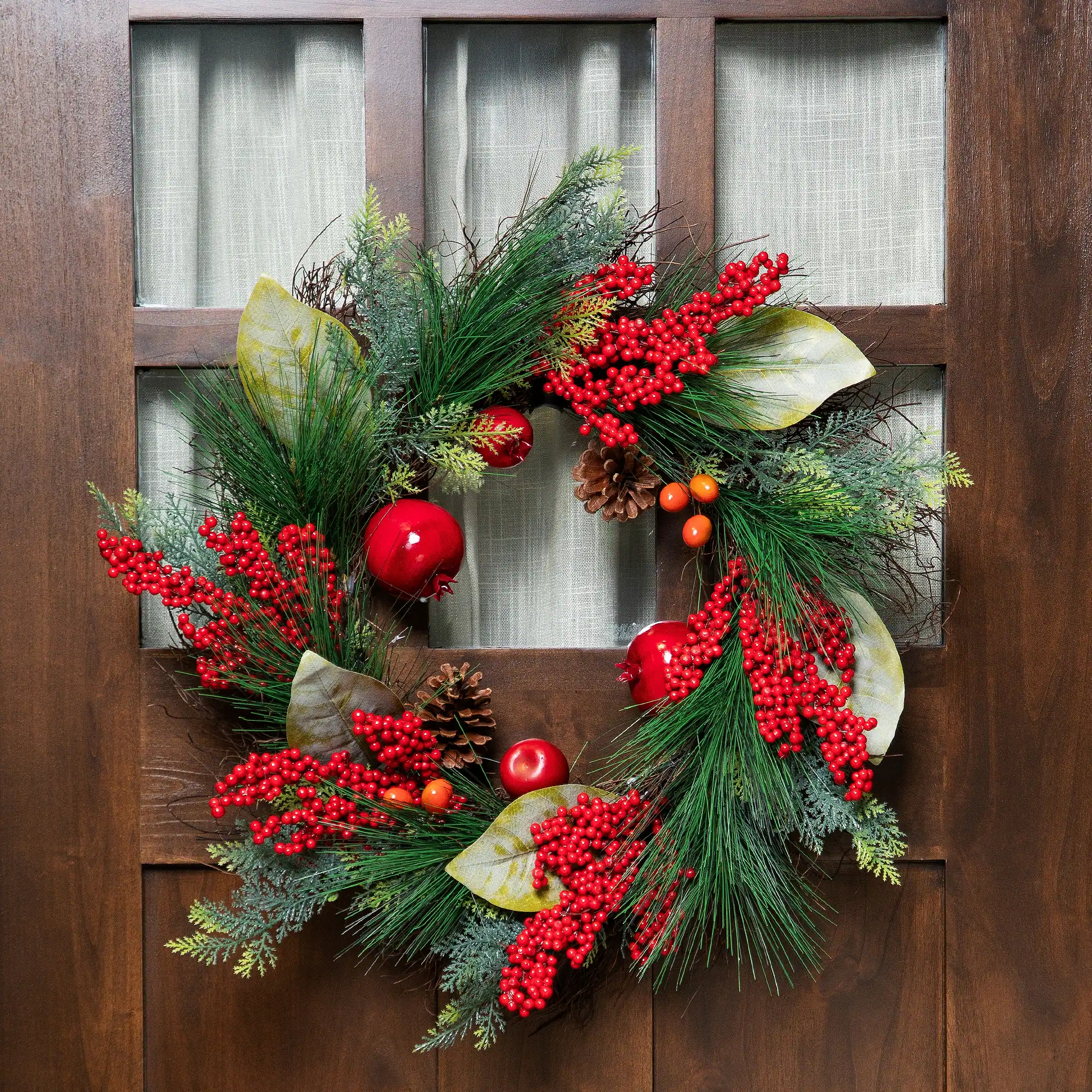 Northlight - Pine, Berry and Pomegranate Artificial Fall Harvest Wreath - 24" - Red