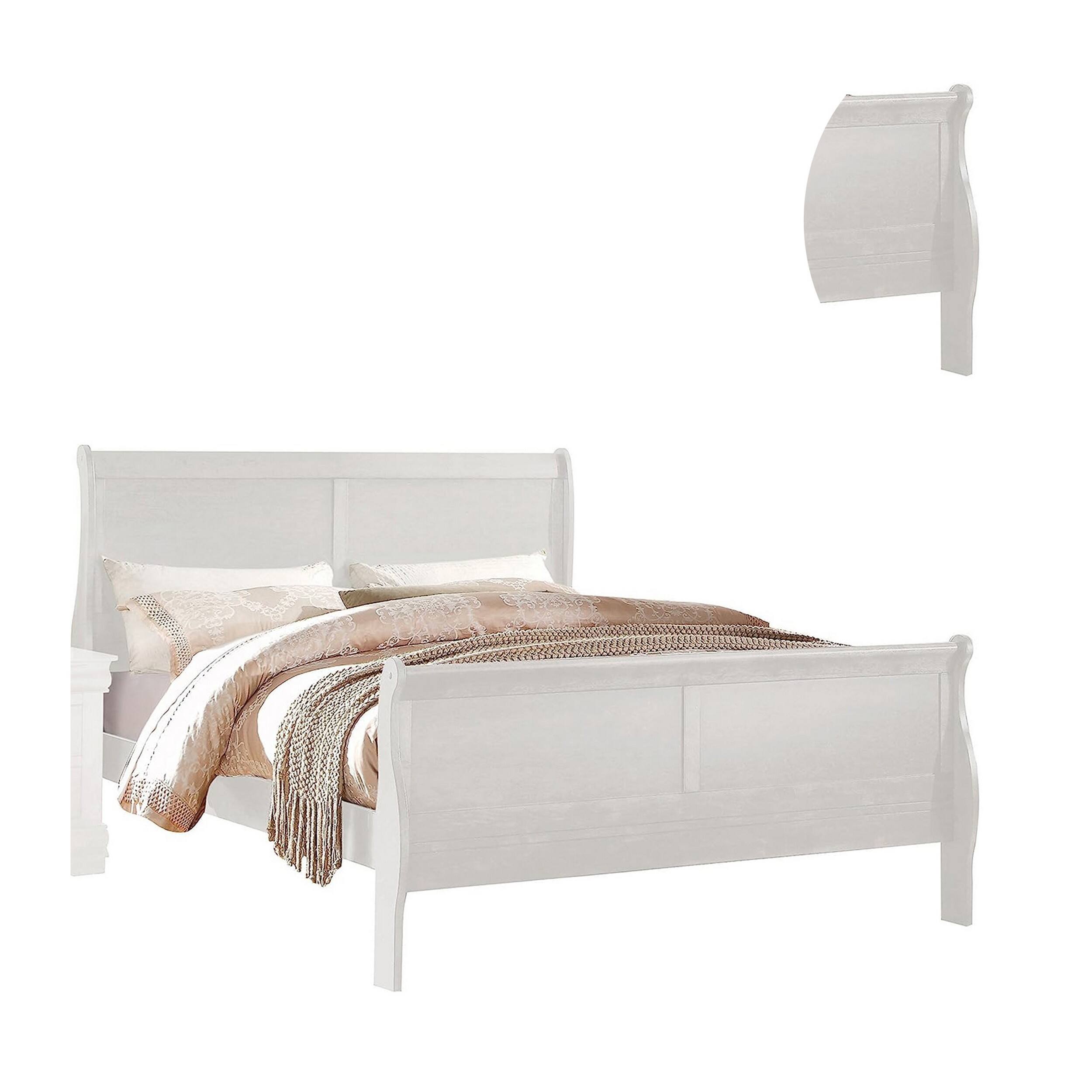 Alt View 2. Manhattan Lane - Nin King Size Sleigh Bed, Minimalist Style Headboard, Classic White Wood - White.