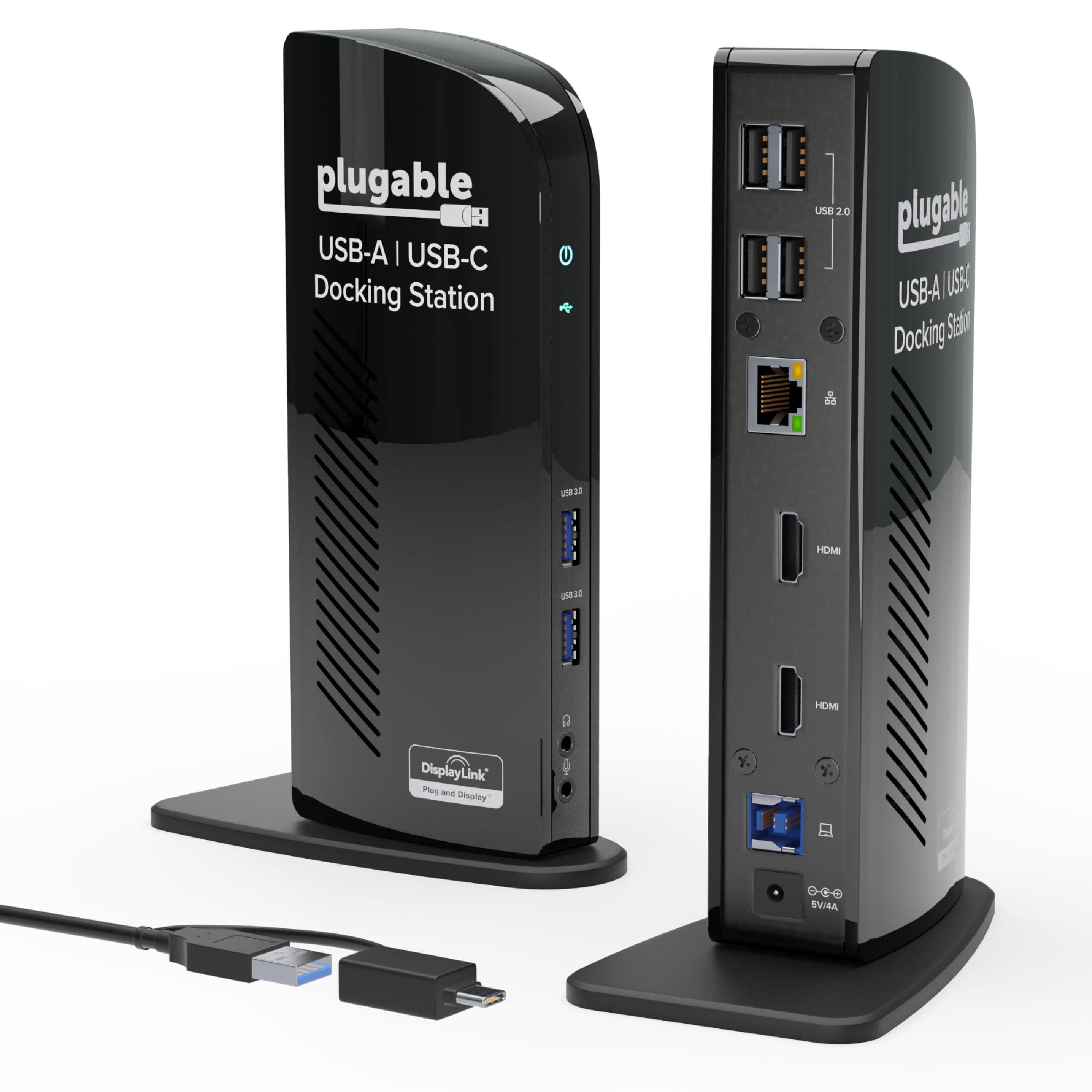 Plugable - USB 3.0 Universal Laptop Docking Station Dual HDMI Monitor for Windows and Mac USB 3.0 USB-C - TAA Compliant - Black