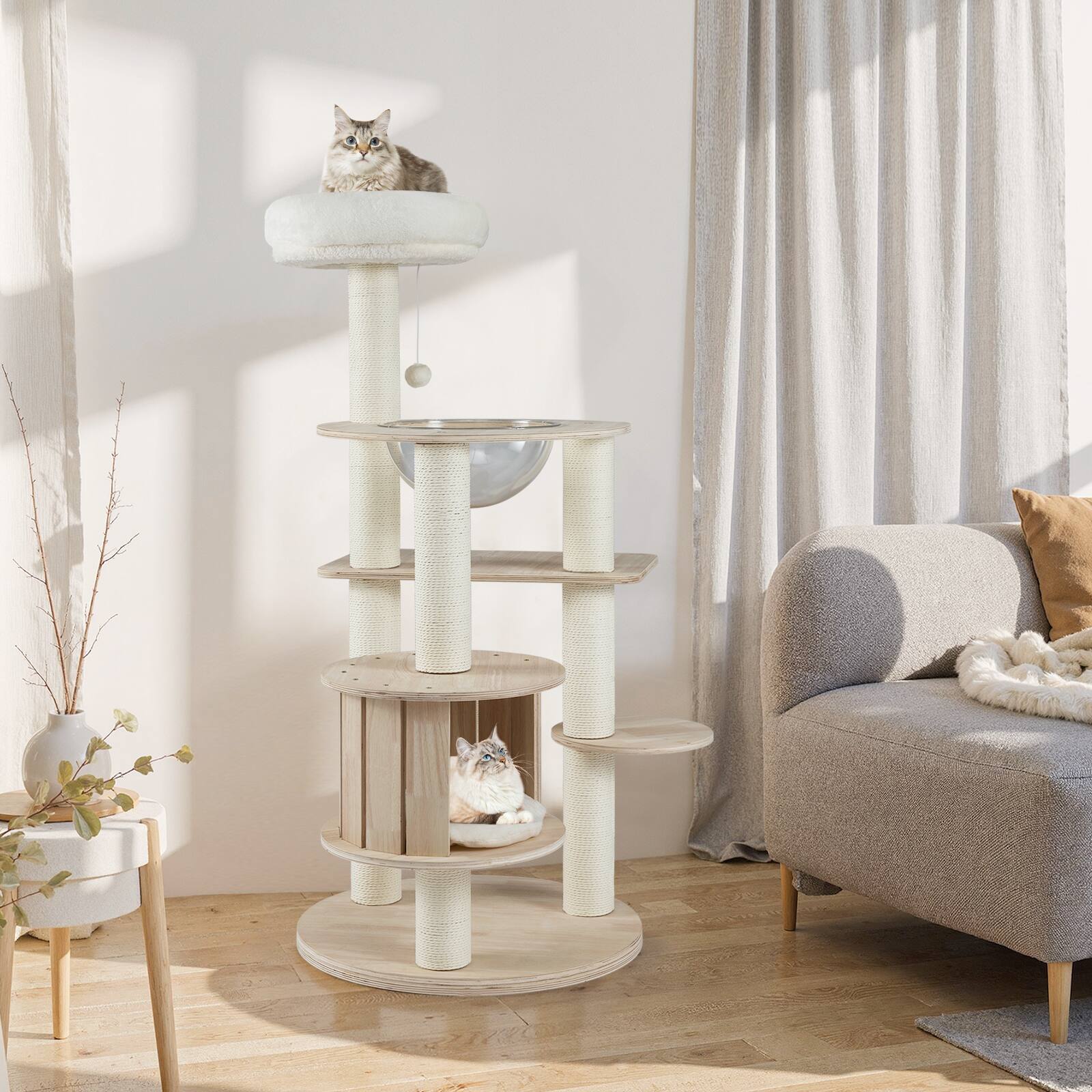 Alt View 3. Gymax - Gymax 52'' Tall Wooden Cat Tree w/Condo Perch Space Capsule Scratching Posts - GYM18861.