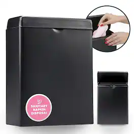 Alpine Industries - Stainless Steel Wall-Mounted Sanitary Napkin Receptacle Trash Can - Black