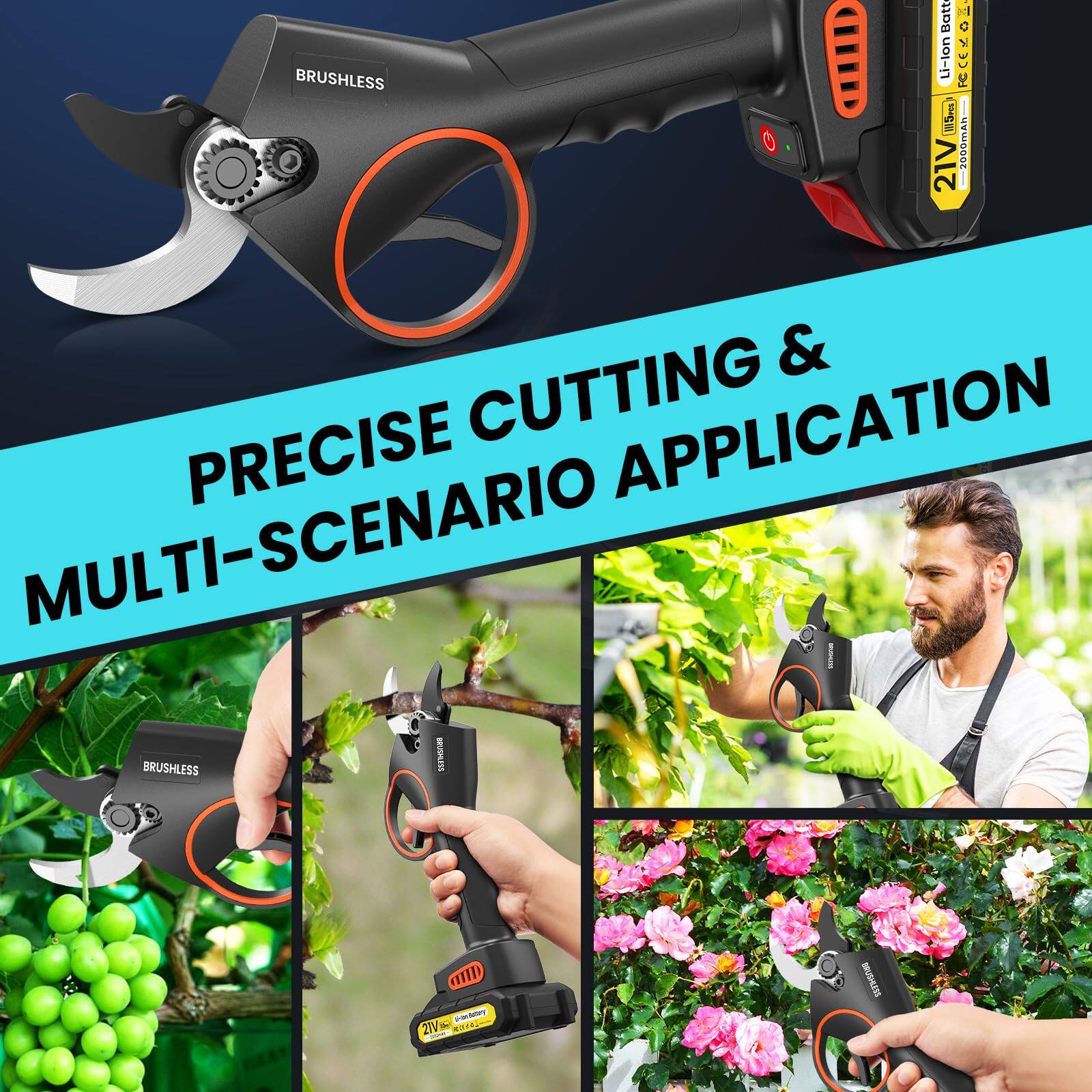 BRUSHLESS  
Li-lon Battery  
21V  
2000mAh  

PRECISE CUTTING & MULTI-SCENARIO APPLICATION