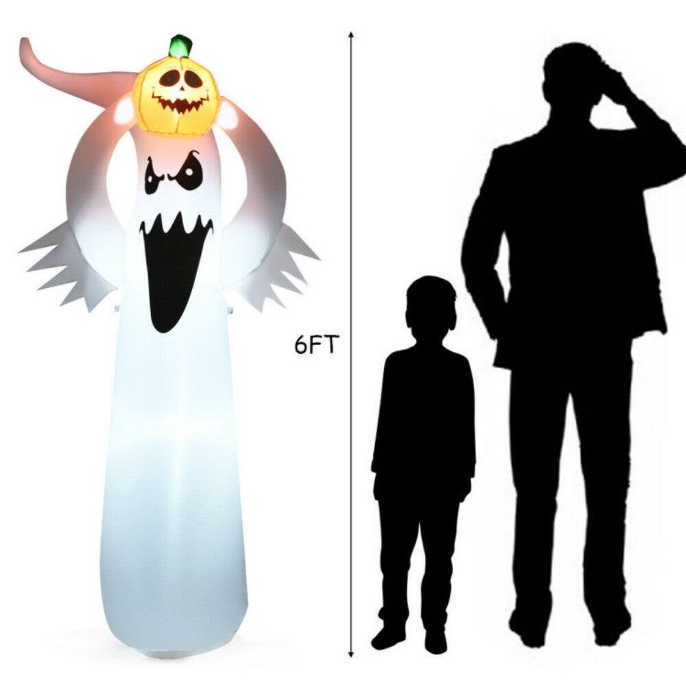 Alt View 2. Boyel Living - 6ft Tall Halloween Decoration Spooky LED Ghost with Pumpkin - White.