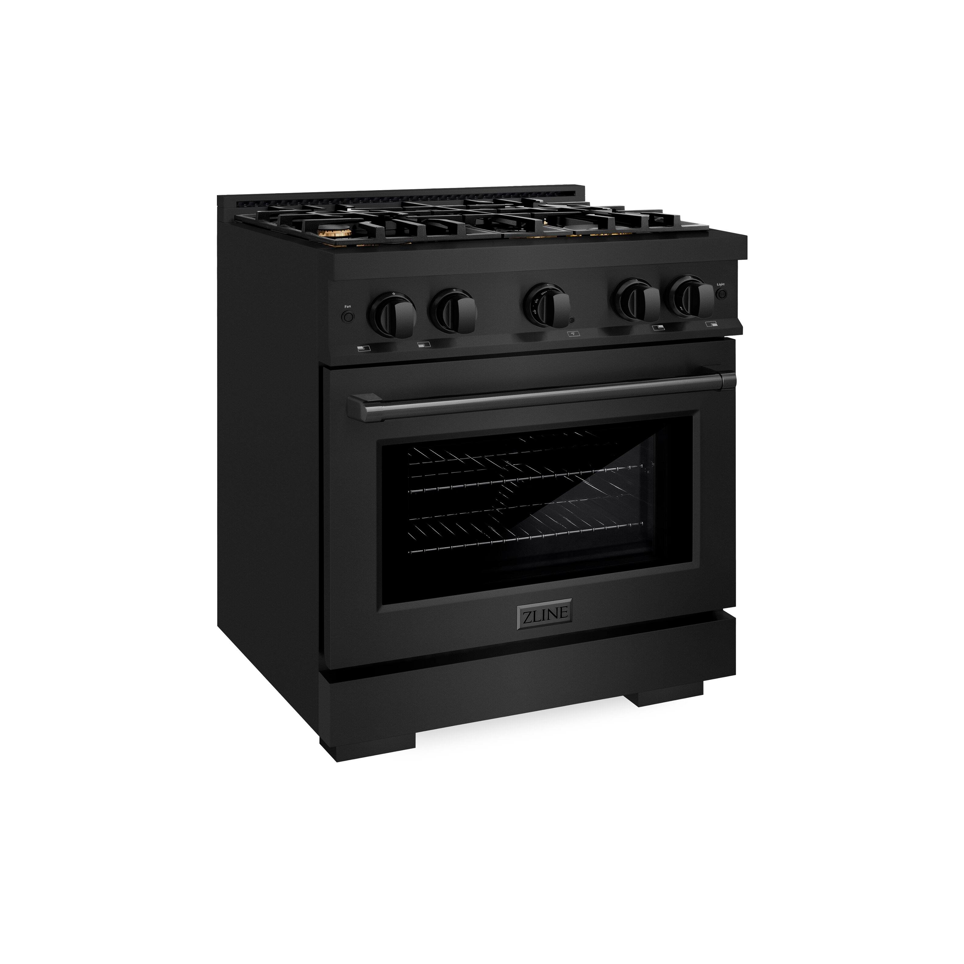 ZLINE - 30 in. 4.2 cu. ft. Freestanding Select Gas Range w/ Convection Oven in Black Stainless & 4 Brass Burners - Black Stainless Steel - Front_Zoom