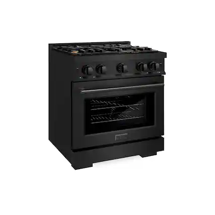 Front. ZLINE - ZLINE 30 in. 4.2 cu. ft. Freestanding Select Gas Range w/ Convection Oven in Black Stainless & 4 Brass Burners - Black Stainless Steel.