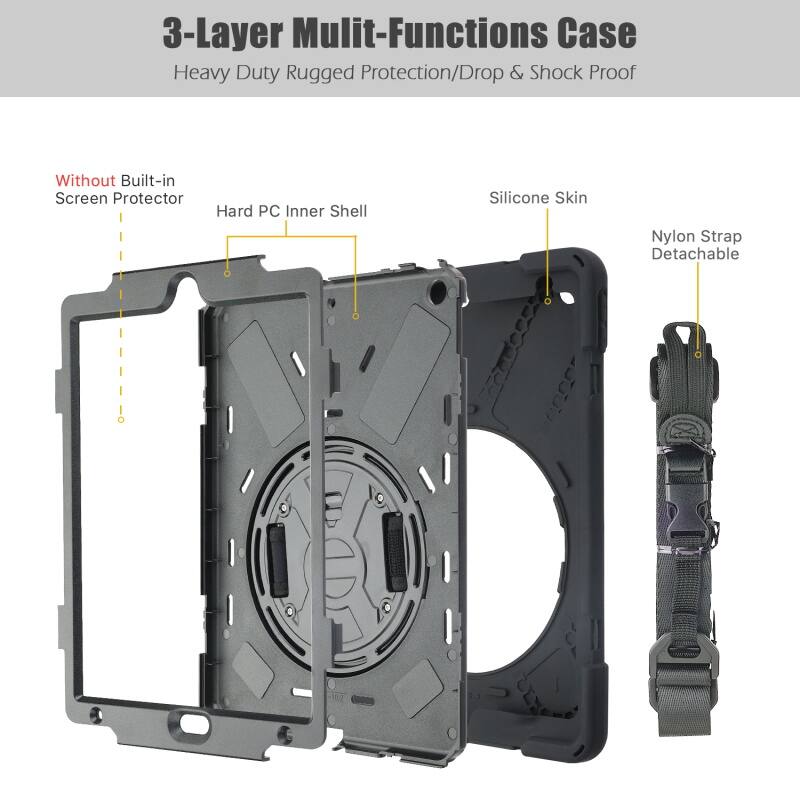 3-Layer Mulit-Functions Case
Heavy Duty Rugged Protection/Drop & Shock Proof
Without Built-in Screen Protector
Hard PC Inner Shell
Silicone Skin
Nylon Strap Detachable