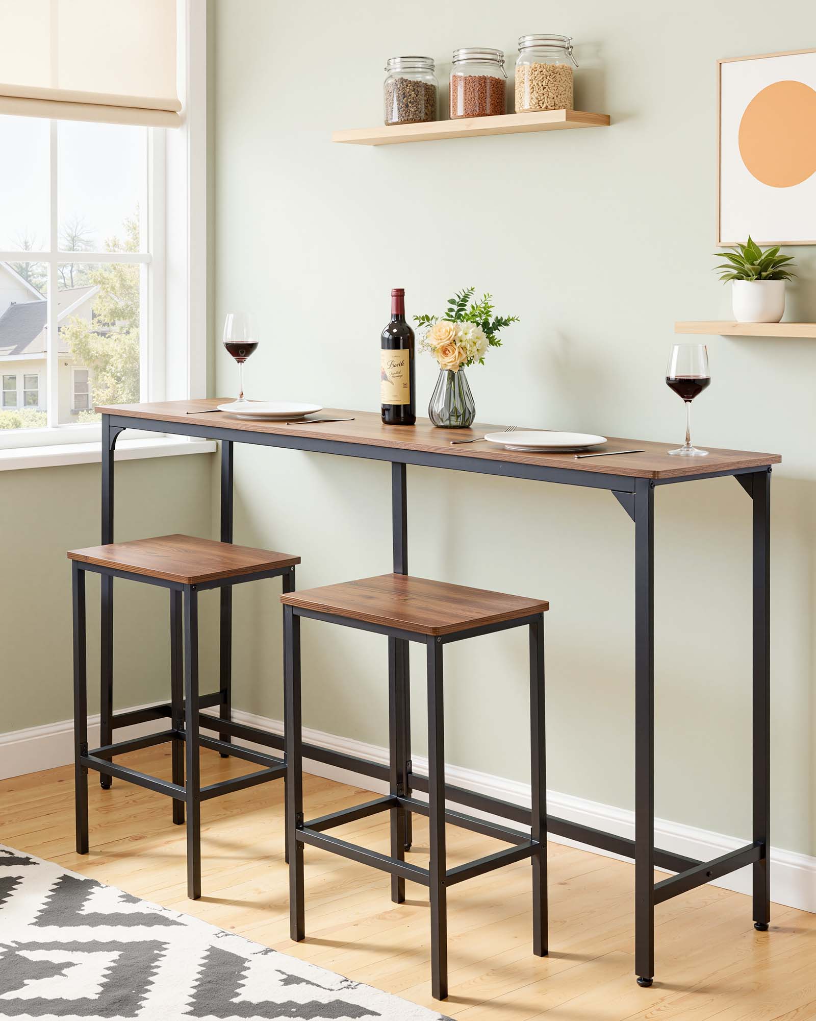 Angle. VEVOR - Bar Table, 1PCS 53″ Kitchen Bar Table, Tall Dining Tables with Rounded Edge, Rectangular High Top Kitchen Tables - Brown+Black.