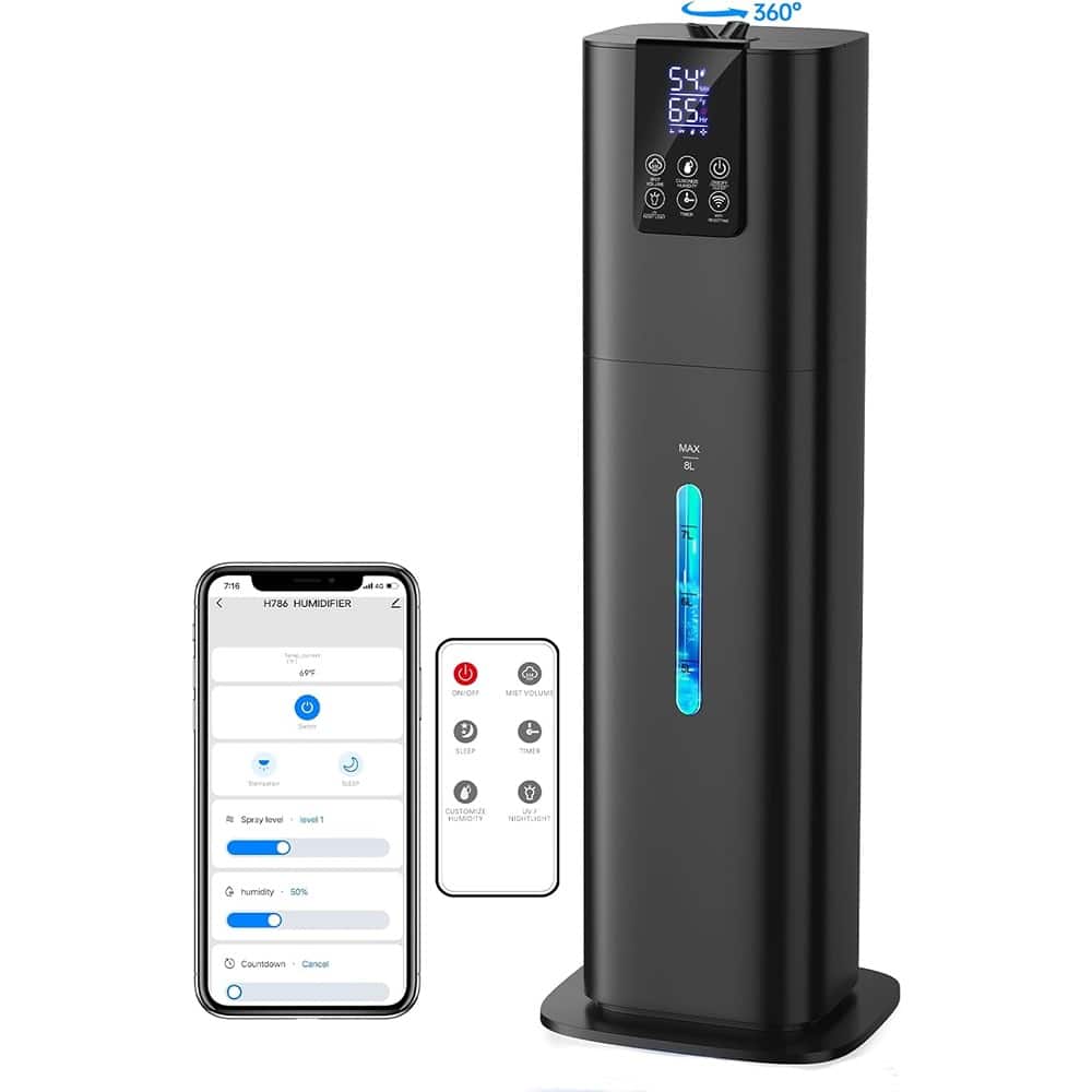 MOSZAR LLC - 8L Smart Humidifier, Cool Mist, App & Remote Control, 3 Modes, Black