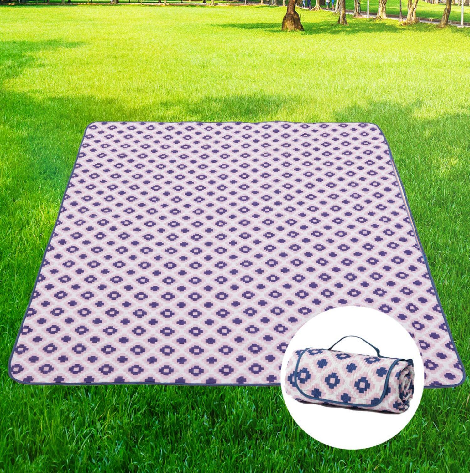 Left. Adivo - Waterproof Outdoor Picnic Blanket - Ultrasonic Bonded Polyester, Camo Print - Purple.
